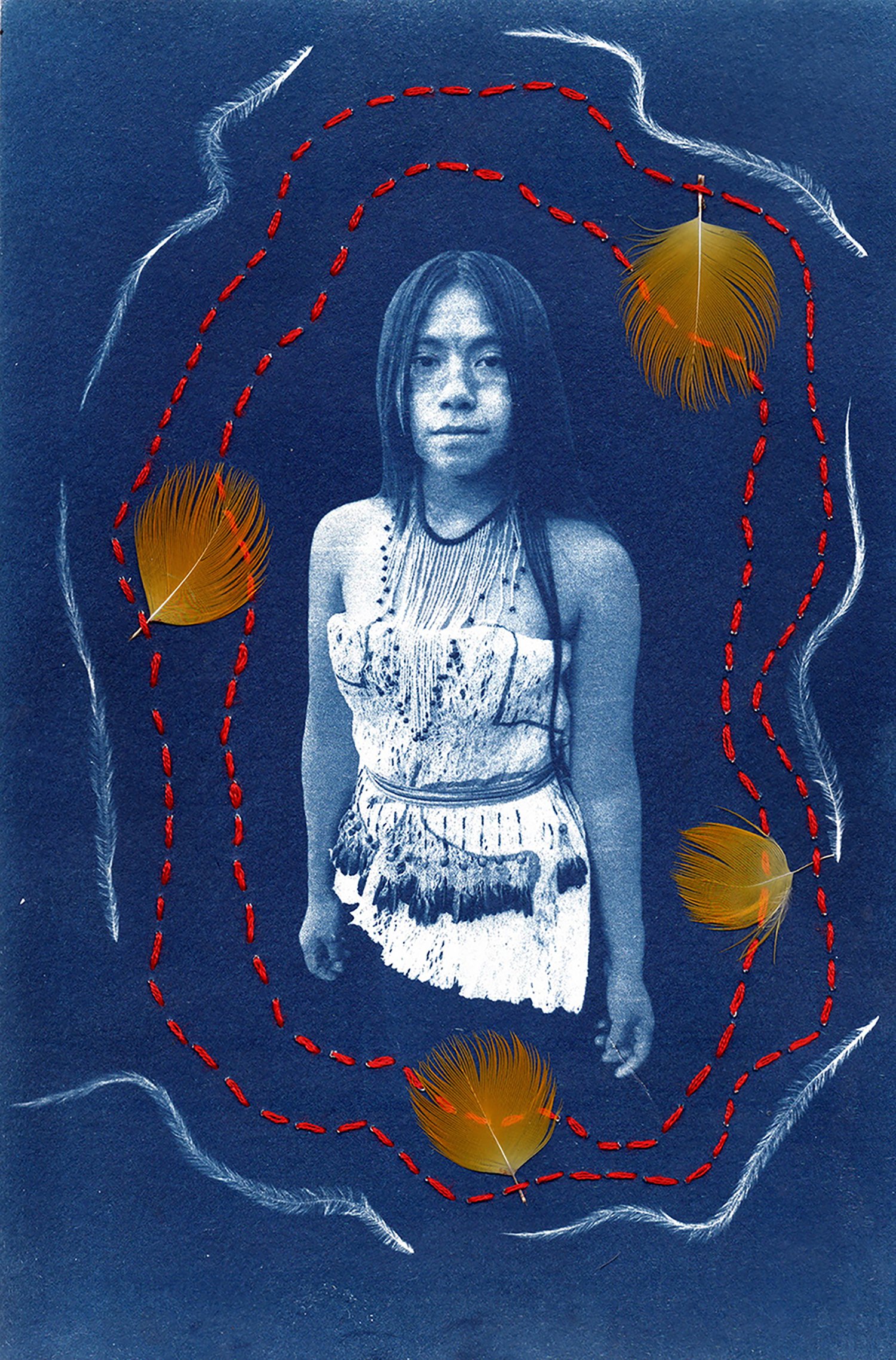  Cyanotype photography intervened with embroidery 