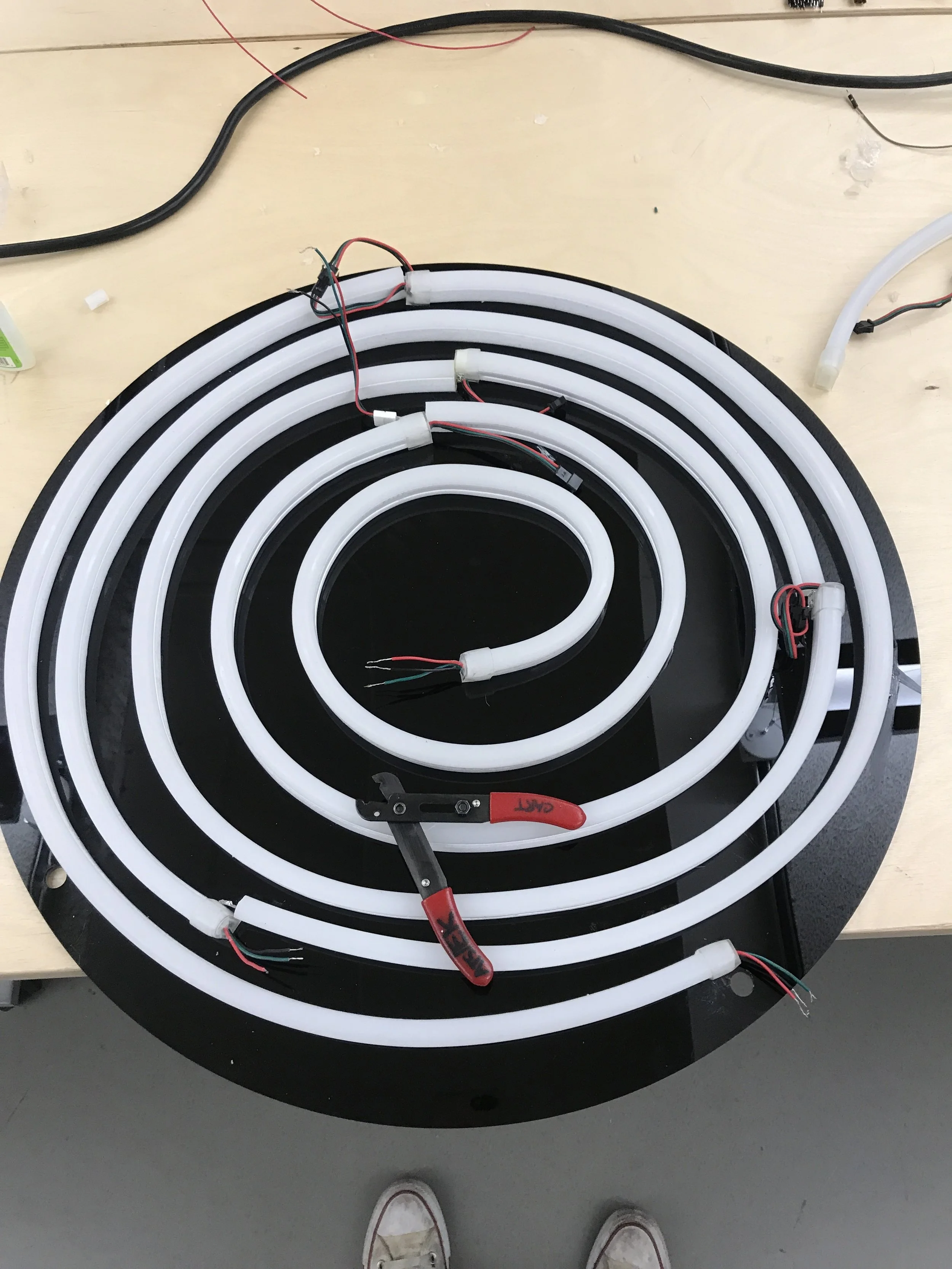  Finished wiring of LED tubes on interior acrylic piece 