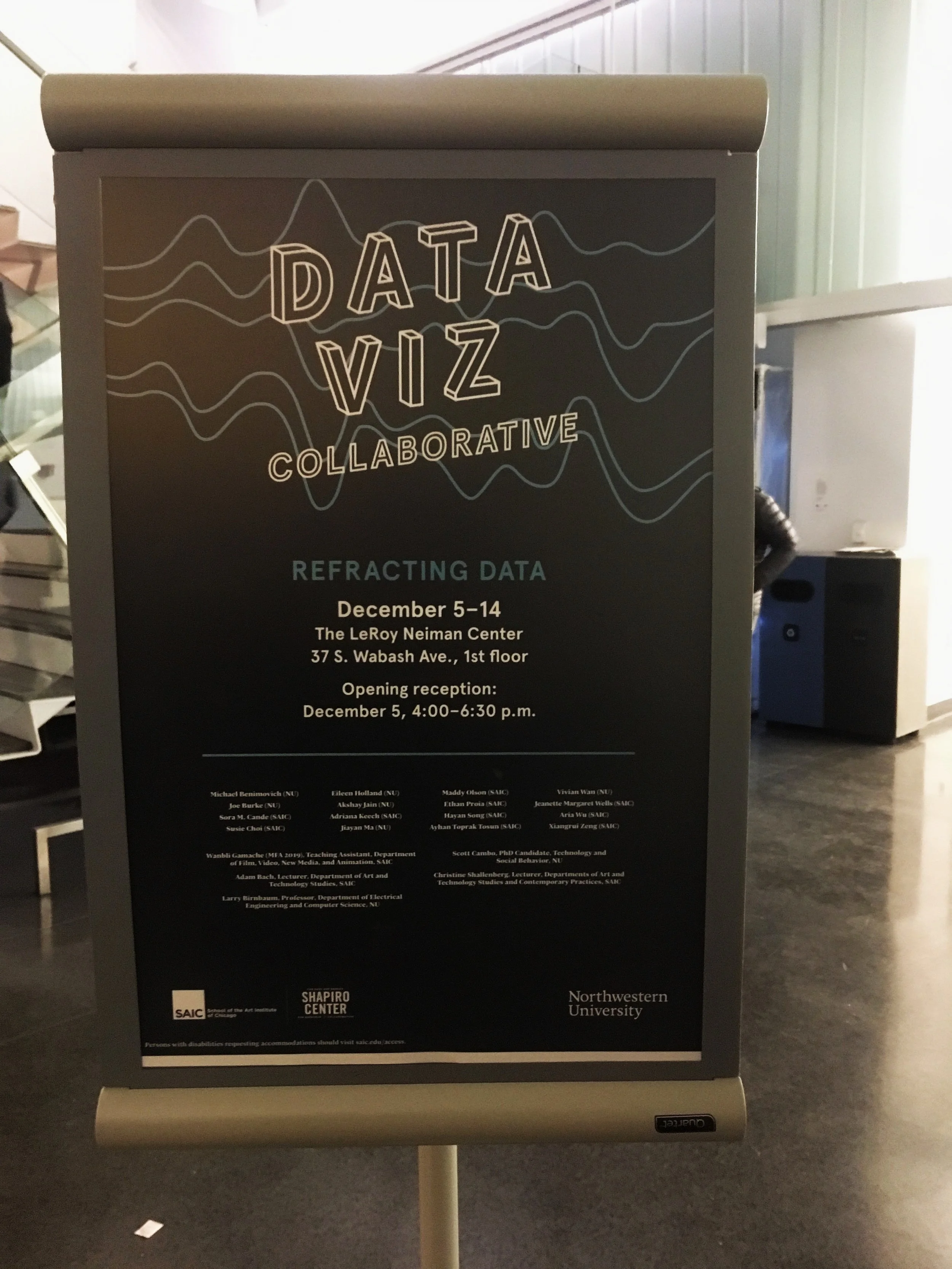  Data Viz Collaborative:Refracting Data exhibition poster at the Leroy Neiman Center 