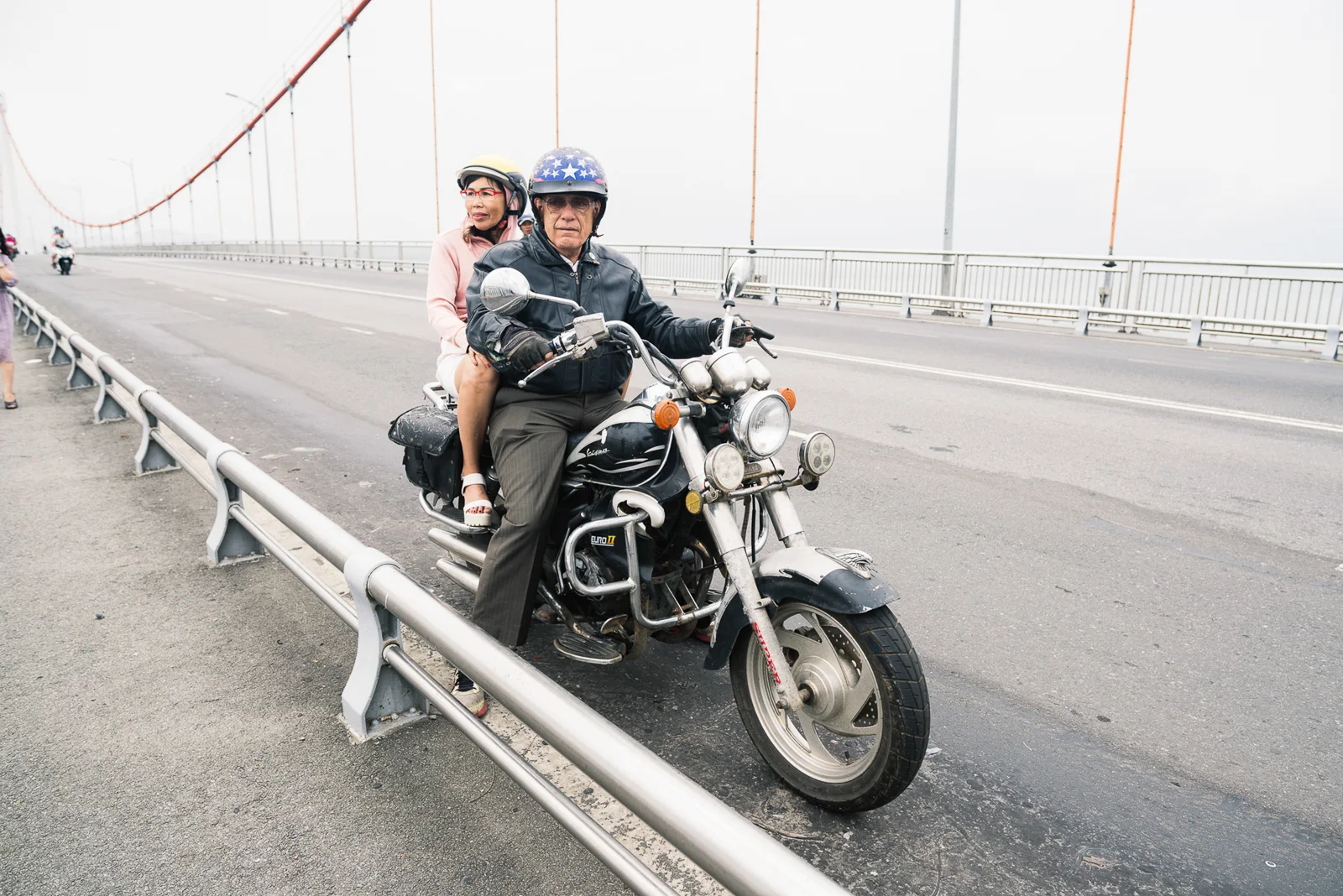 Seven years since, David and Ushi helped organize motorcycle trips through Vietnam on behalf of the organization Veterans for Peace. After each tour, the members donate to war-relief projects of their choice. On the yearly tour, David states he witnessed grown-up anti-war and pro-war people coming together to cry. His own motorbike is a Chinese replica of a Harley Davidson.