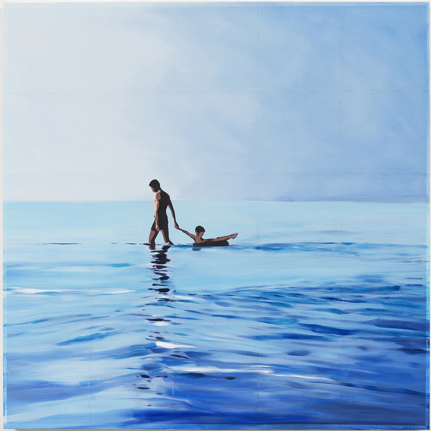 Isca Greenfield-Sanders “Father and Son”, mixed media oil on canvas, 35 x 35 inches, courtesy of the artist and Miles McEnery Gallery