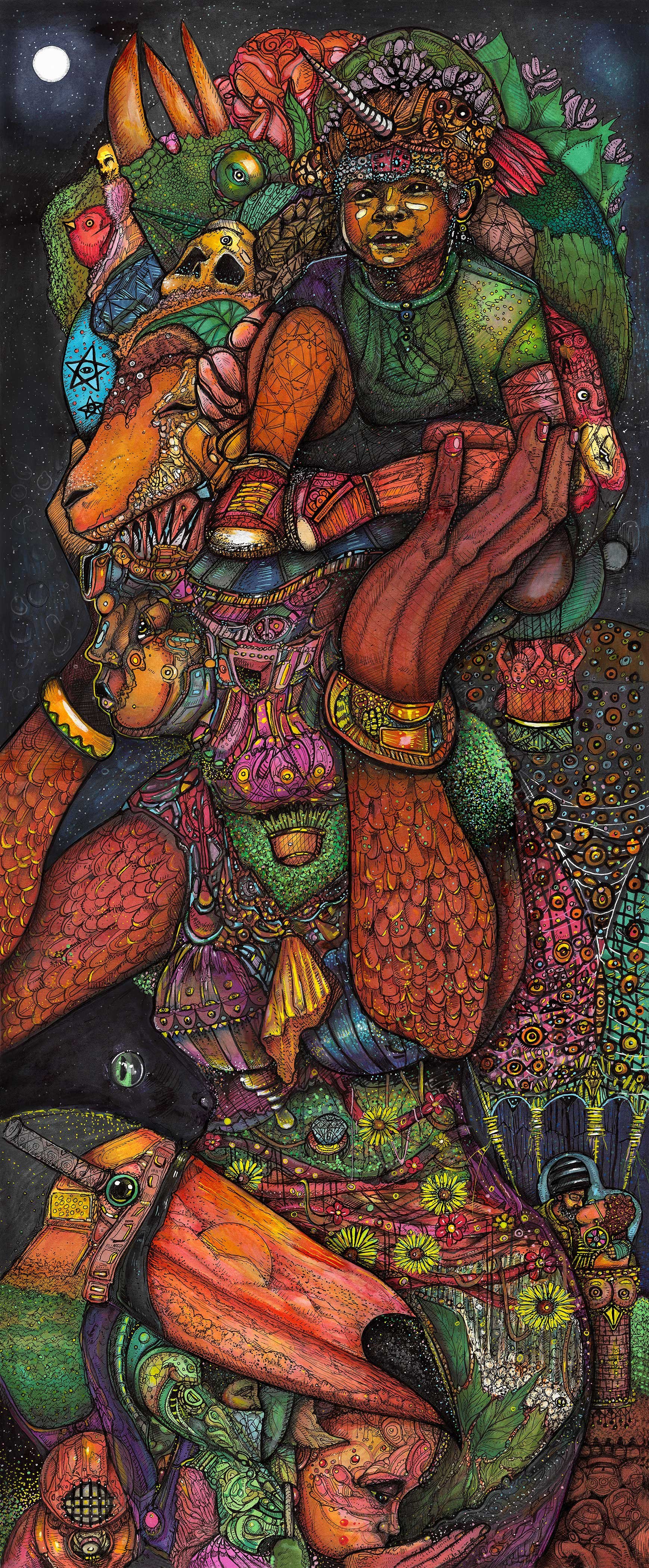 Will Kasso Condry, Chameleon Until the End of Time, (2021), alcohol marker, pen, and ink, 32 x 14 inches.jpg