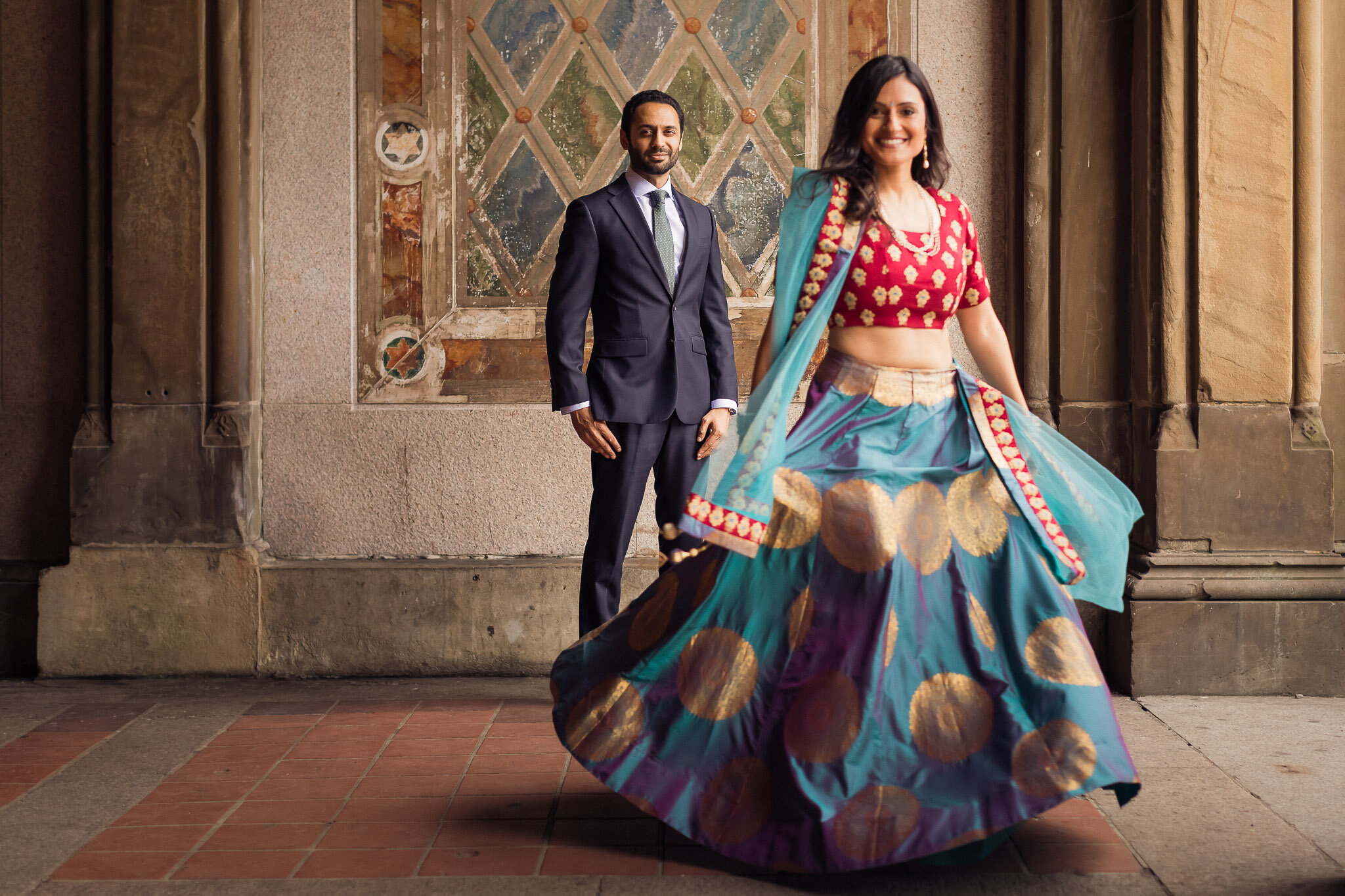 NYC Lincoln Center Engagement Session Photographed by Top Indian Wedding Photographer Manish and Sung Photography