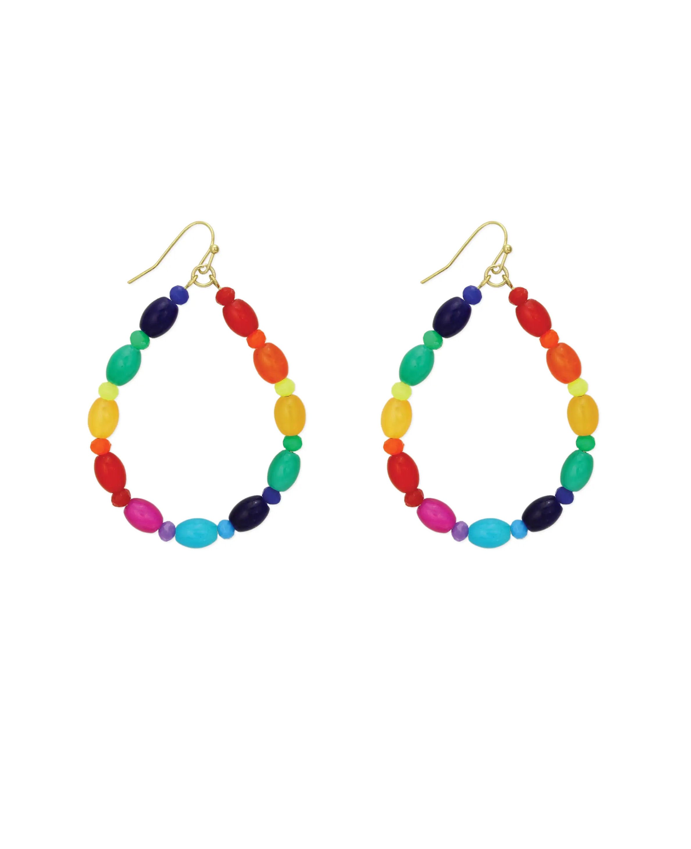 Rainbow Jelly Bean Bead Teardrop Earrings — Lost Objects, Found Treasures