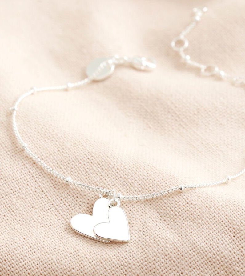 Amazon.com: Personalize Initial Two Hearts Bracelet /16k Gold White Gold  Rose Gold Plated/Dainty/Birthday Chirstmas Bridesmaids : Handmade Products