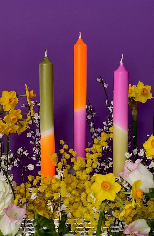 Delicious Tangerine Neon Dip Dye Taper Candles — Lost Objects, Found  Treasures