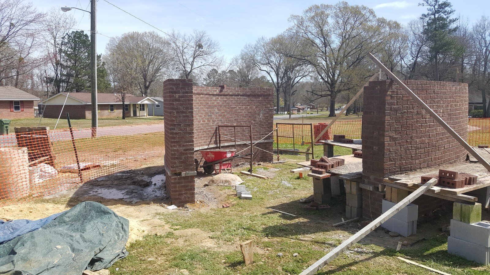  The two semi-circular walls for the plaza are almost complete.  Photo courtesy of Dr. Ervin Griffin  