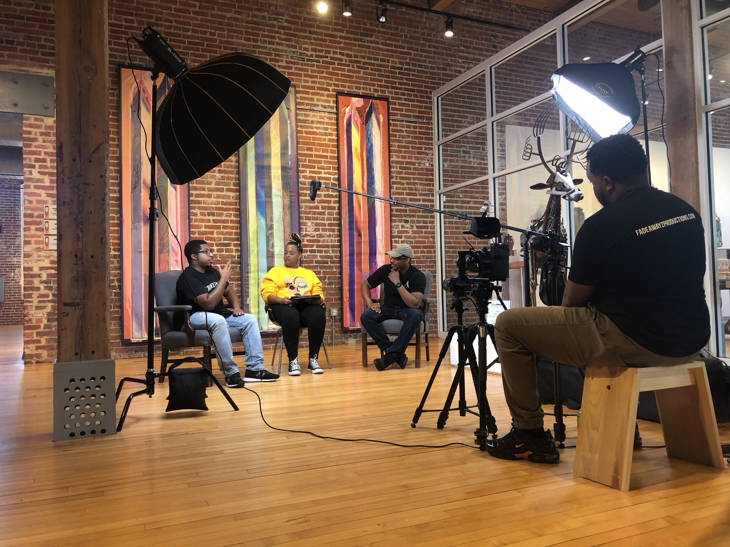  Filming is underway for the “Meet the Artists” episode.  Photo courtesy of Alicyn Wiedrich  