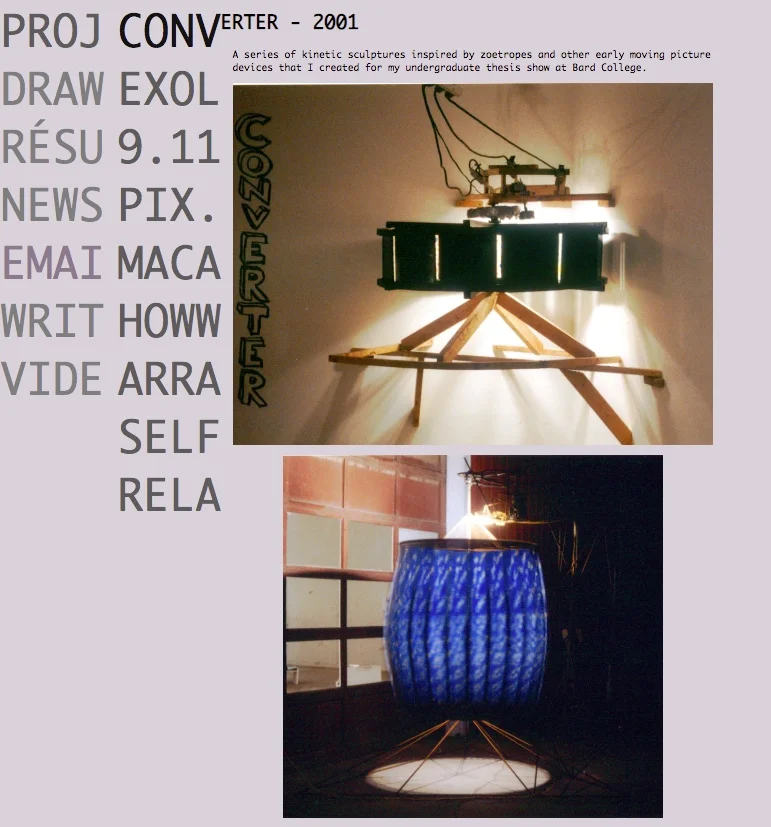 Screen cap of my old site, with images from my senior thesis show at Bard College.