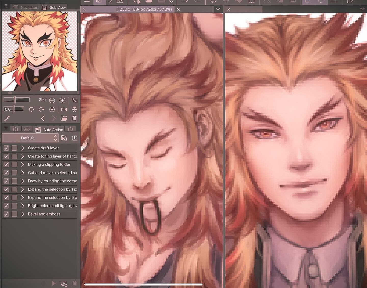 Very zoomed in wip preview.👀✨ I caved and I&rsquo;m doing the shirt cut meme, featuring Rengoku.🎨😆

☀️ I&rsquo;m a wimp so I think they&rsquo;re pretty tamed, but warning if this isn&rsquo;t your jam for my next update.☺️

☀︎
#wip #workinprogress 