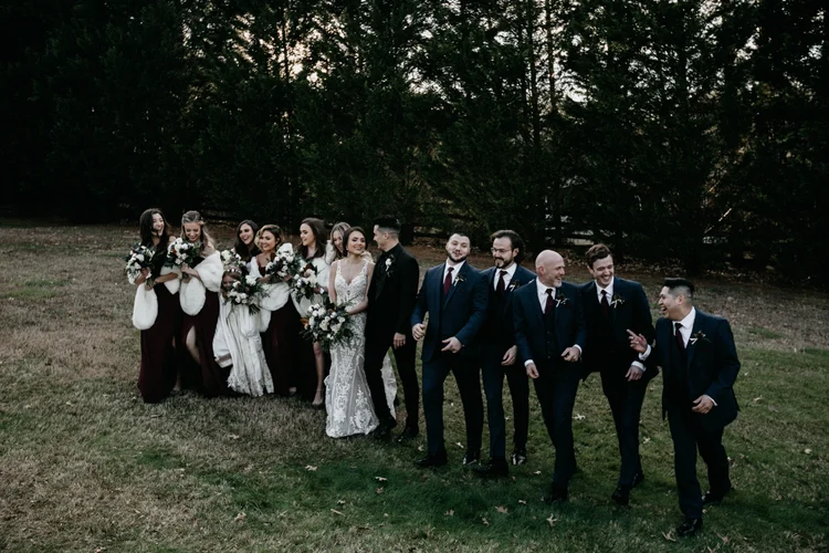 Wedding party portrait outdoors, photographed by MYXD MEDIA