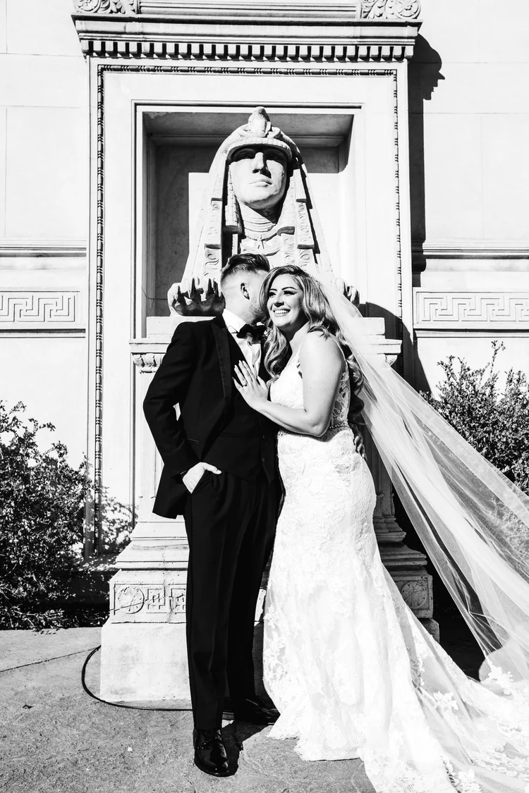Black and white portrait of a bride and groom by MYXD MEDIA