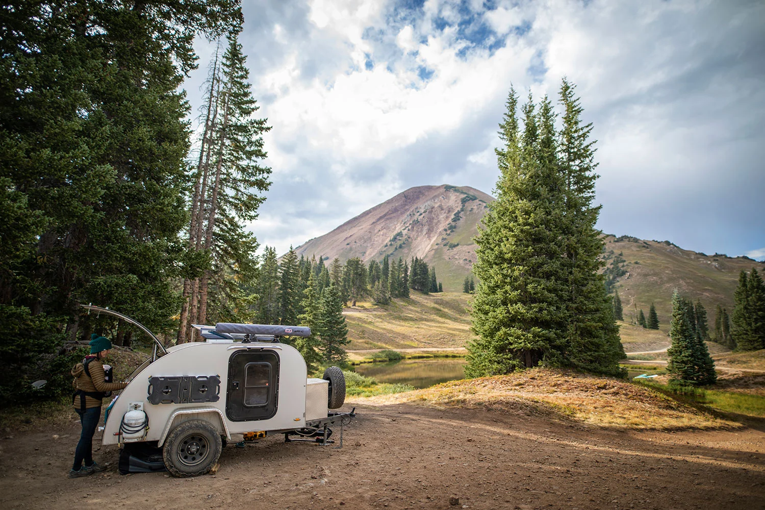 a teardrop trailer in the Colorado mountains
