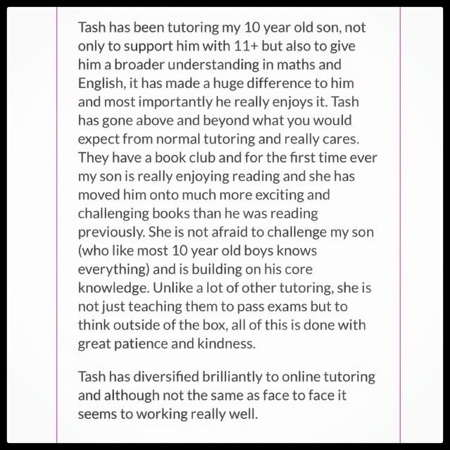 Lovely feedback @thereallyhelpfulclub 
#education #schoolentrancetest #elevenplus #elevenplusexams #secondaryschool #schoolchoice #11plus #tutoring #tuition #examprep #exampreparation #tutor #londontutor #11plusexams #elevenplustuition #londonmums @t