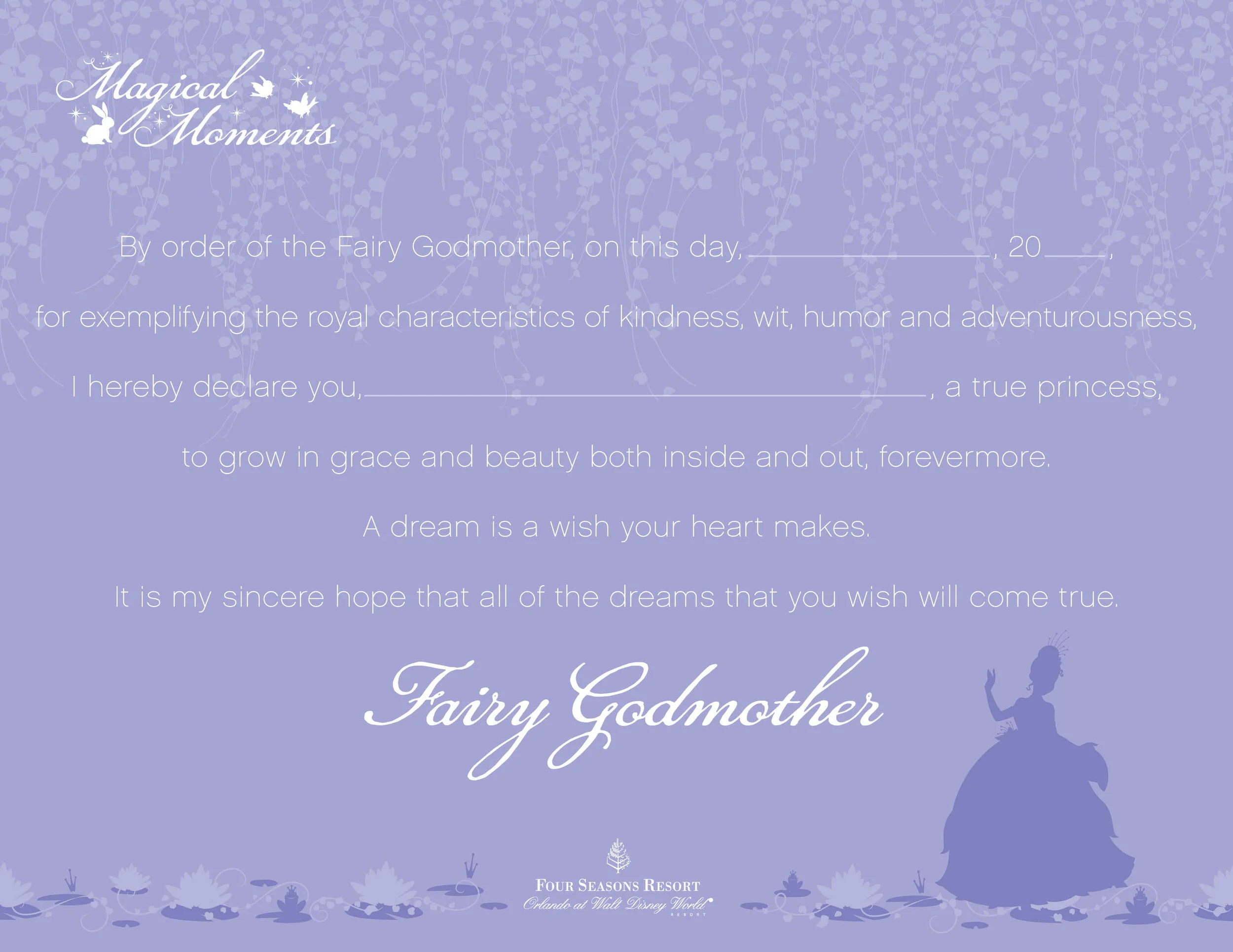 Commemorative Princess Certificate