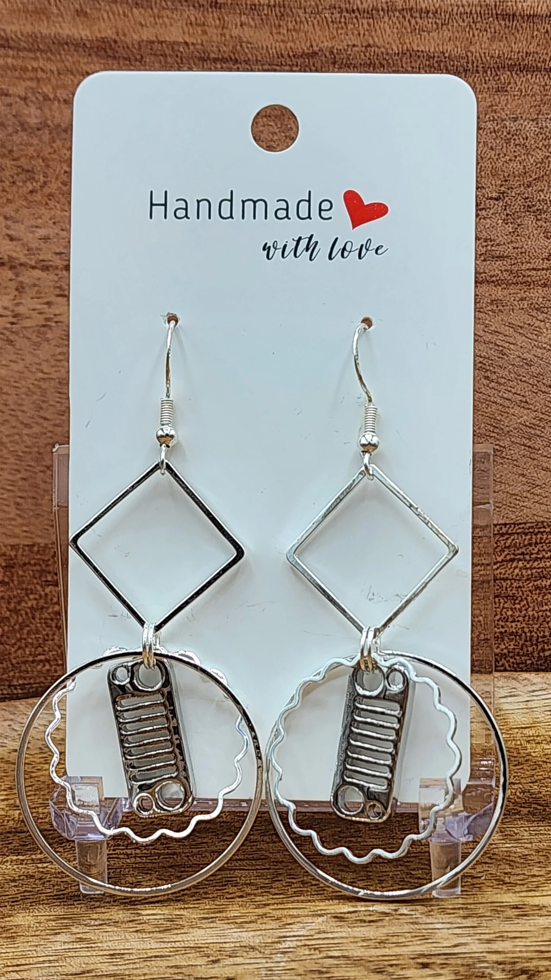 JK Diamond shape Circle/Sprocket Earrings