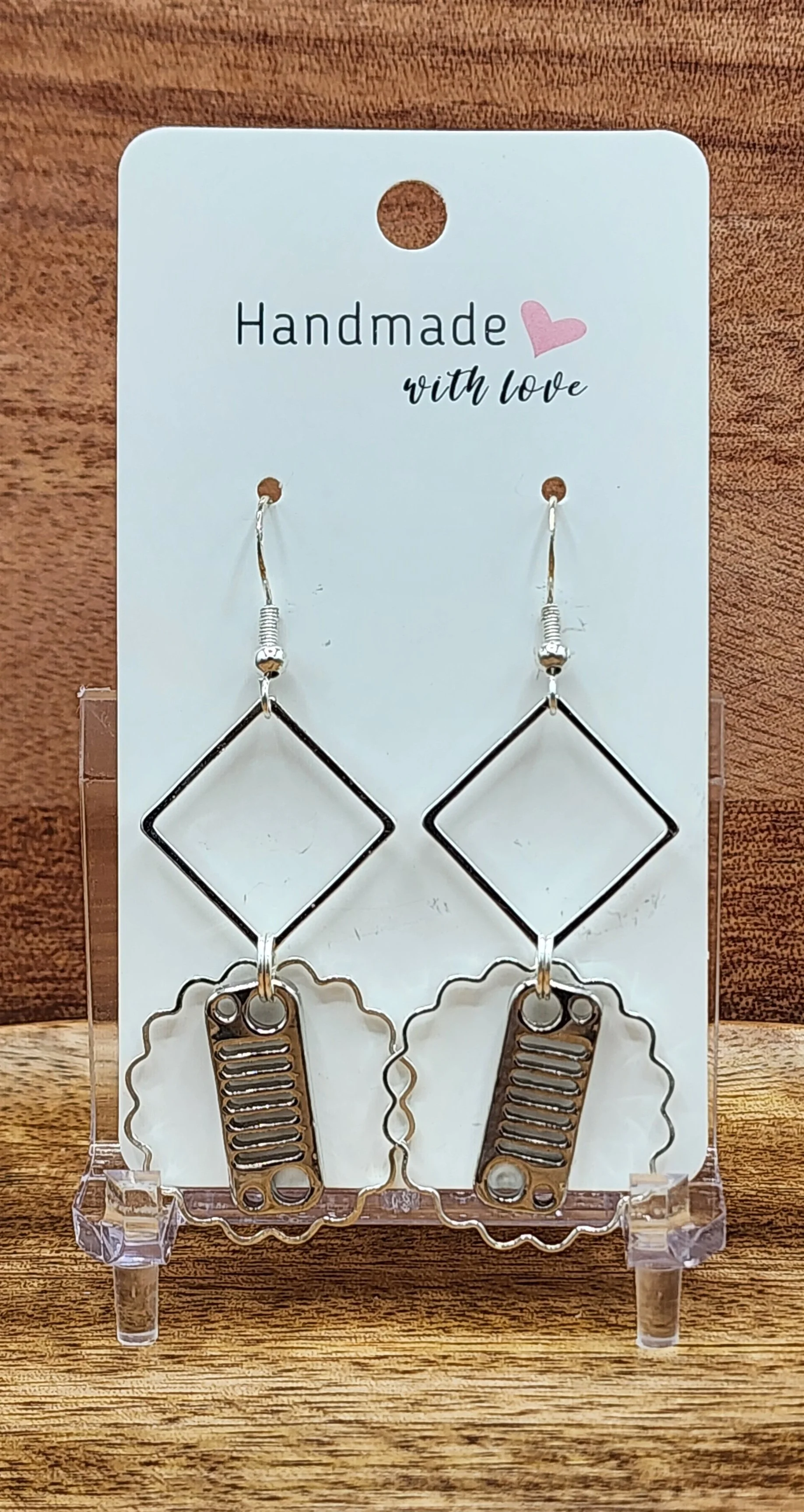 JK Diamond Shape over Sprocket Earrings