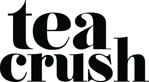 Image Description: Tea Crush’s logo. made with Nouvelle Vague font, a serif font.