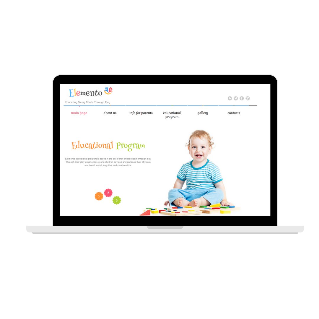Screen Capture of Elemento Child Care Website