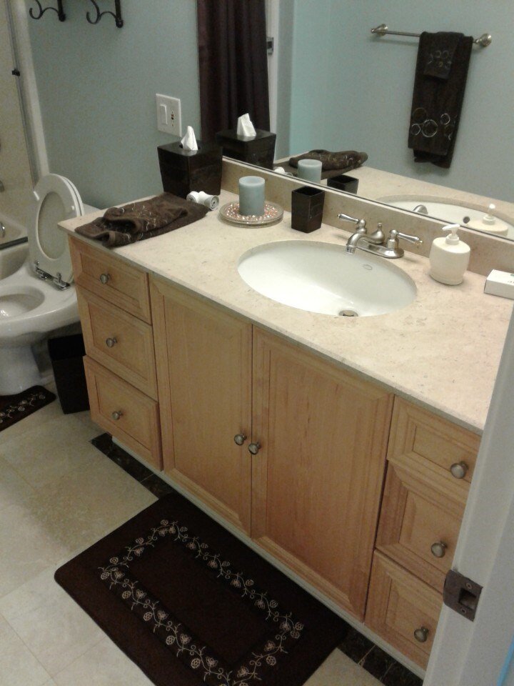 Guest bathroom before fire damage restoration and repair