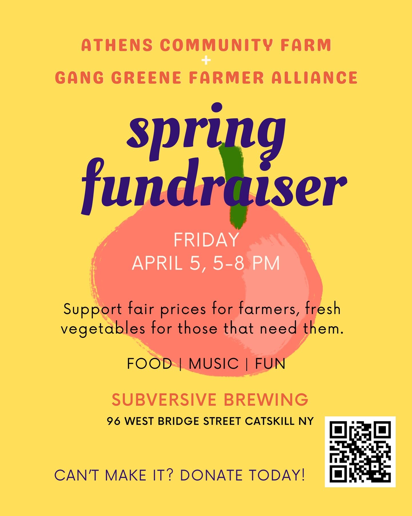 JOIN US FOR OUR SECOND ANNUAL COMMUNITY SHARES FUNDRAISER THIS FRIDAY, APRIL 5! 👨&zwj;🌾🪴

We&rsquo;ll be hosting our Second Annual Fundraiser for @athenscommunityfarm &amp; @ganggreenefarmeralliance this Friday, April 5 from 5-8 PM!

The Community