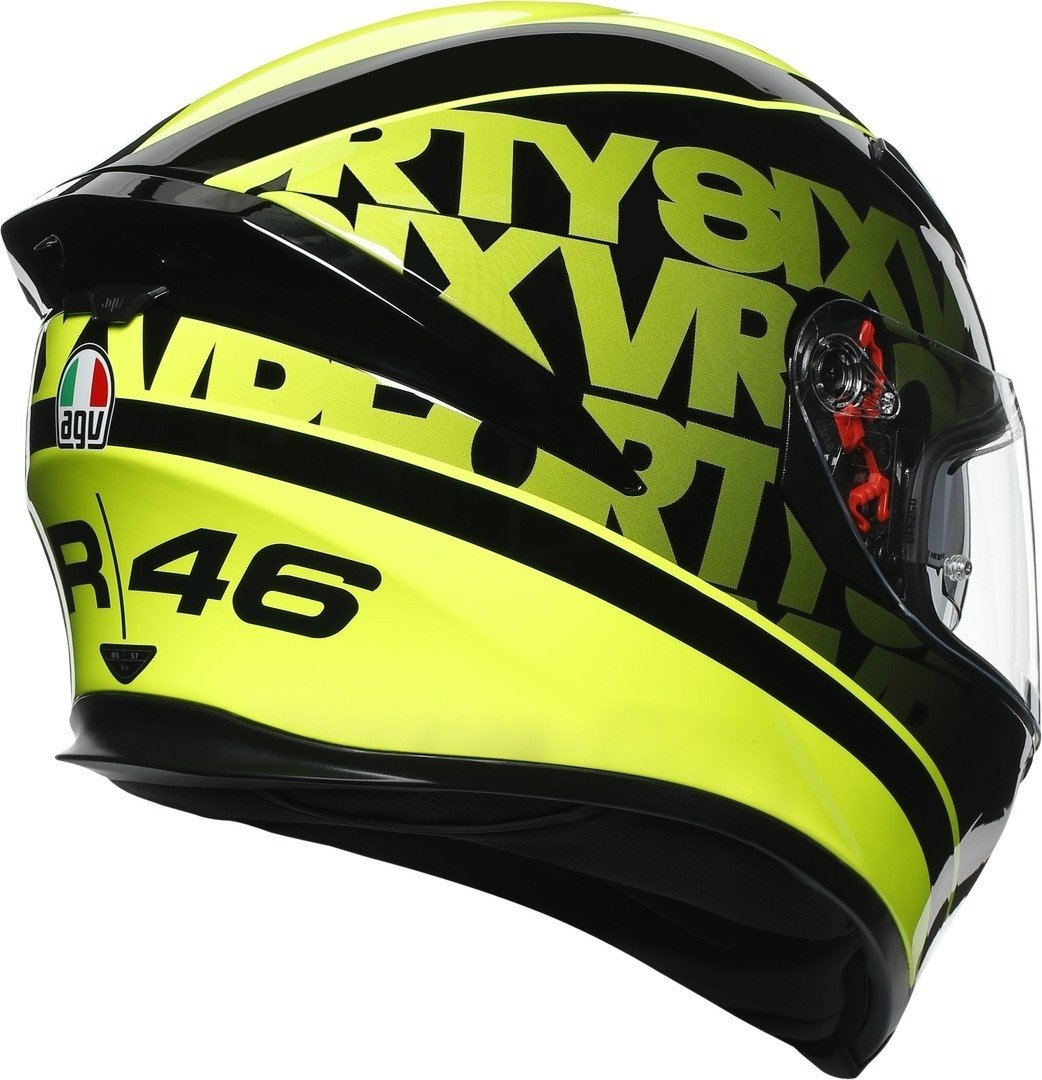 AGV K 5 yellow and black Motorcycle Helmet back right side