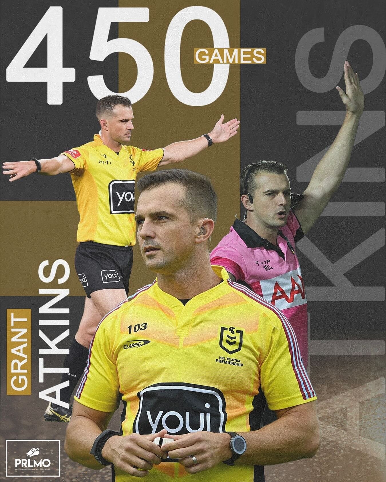 Congratulations to Grant Atkins who will officiate in NRL game 4️⃣5️⃣0️⃣ of his career today, when he referees the Bulldogs v Roosters match at Accor Stadium 🙌

Grant&rsquo;s stellar career thus far has included 102 games as a Touch Judge, 86 games 