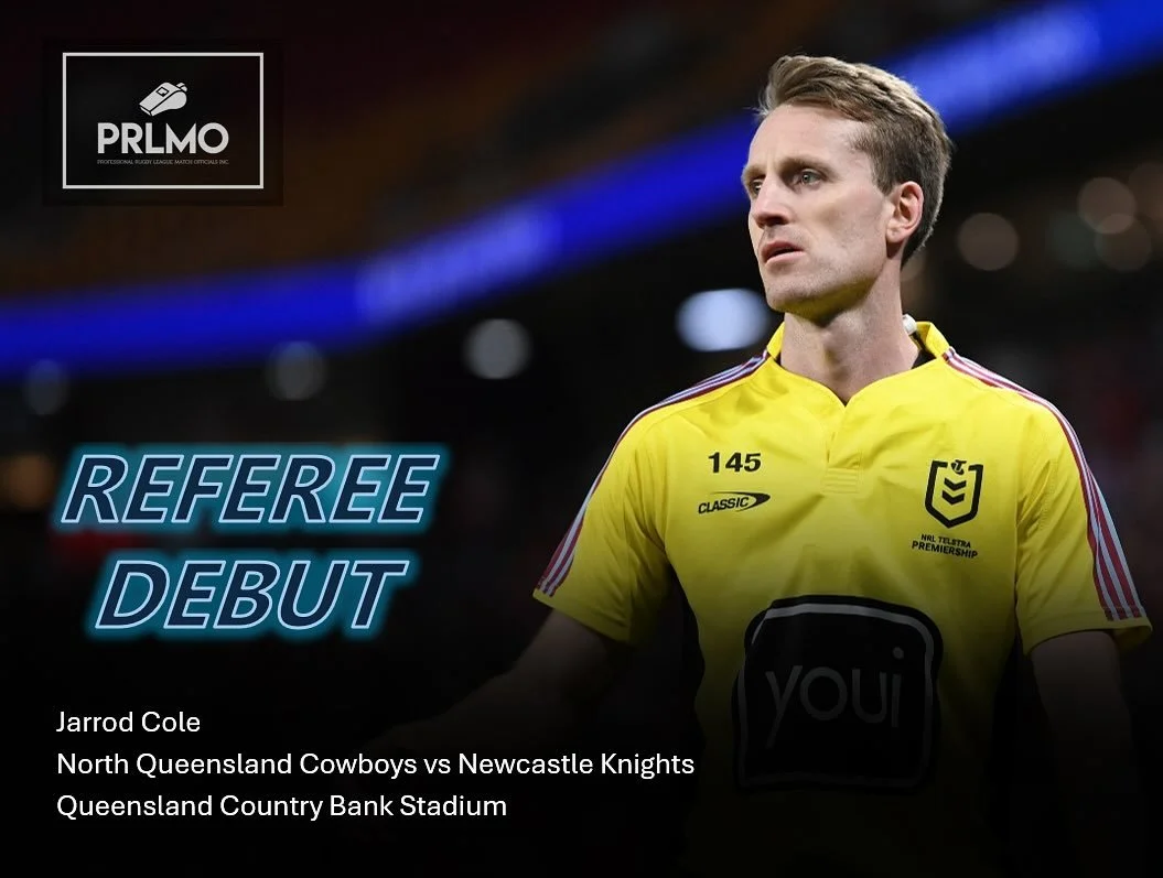 Congratulations 🙌 to Jarrod Cole who will make his debut as an NRL referee when the Cowboys play the Knights on Sunday 🏉

Jarrod will become the 239th First Grade Referee.

Go well, mate!

#PRLMO #Milestones #Debut