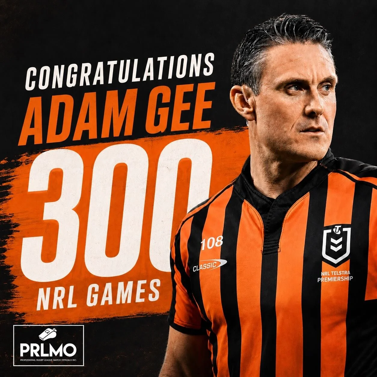 A massive congratulations to Adam Gee who will referee NRL game 3️⃣0️⃣0️⃣ of his career on Saturday when the Dragons play the Warriors at Jubilee Stadium 👏

Adam will become just the 11th referee to reach this incredible milestone 💯

Well done, Ada