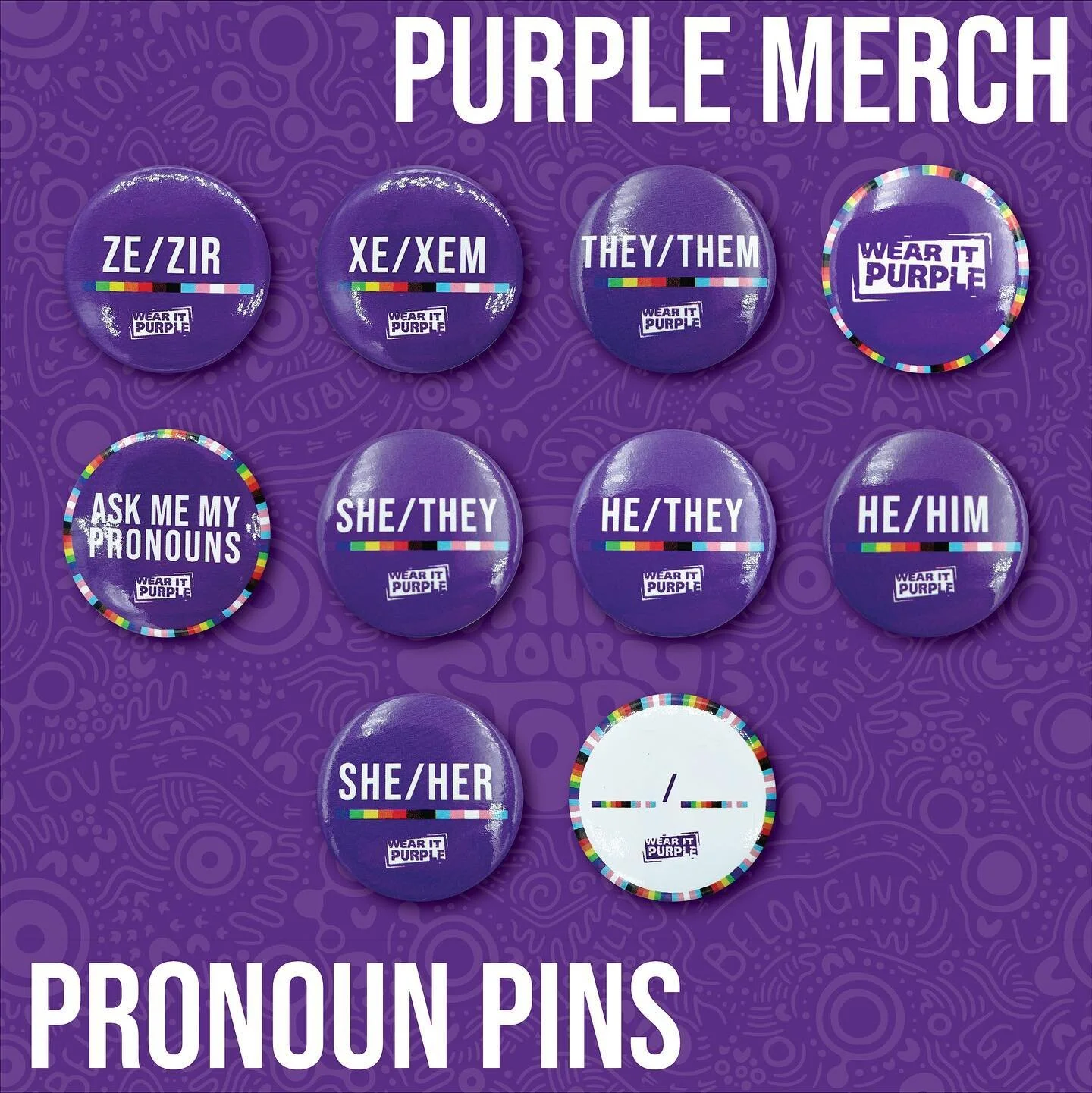 💜 JUST DROPPED 💜 
Pronoun Pins, Water-Bottle, Pride Lanyard, Keyring and Much MUCH more available online now🌈

#pride #wearitpurple #supportqueeryouth #supportqueerartists #worldpride #worldpride2023 #mardigras #mardigras2023