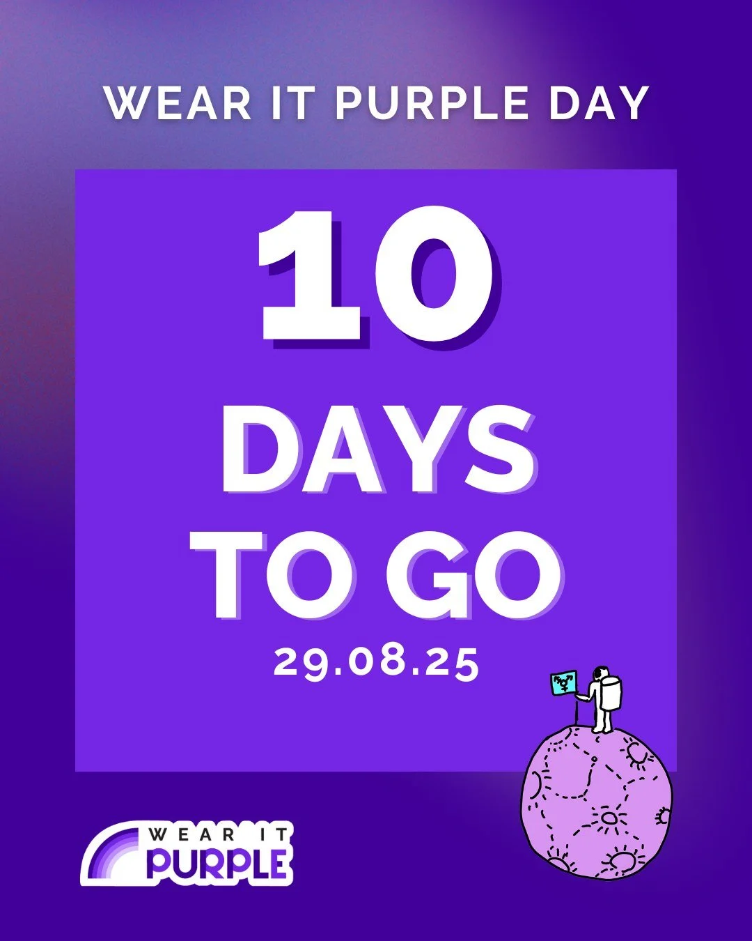 Only 10 days until Wear It Purple Day! Are you ready? 

Whether you&rsquo;re ordering merch, registering your event, or planning something special, thank you for celebrating with us and showing your support for LGBTQIA+ young people. 

#WearItPurpleD