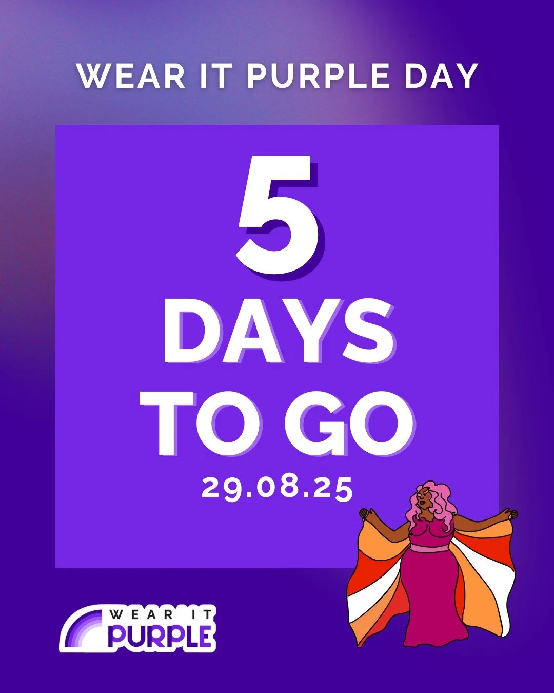Only 5 days until Wear It Purple Day, are you ready? 💜

Whether you&rsquo;ve ordered merch, registered your event, or are planning something special, thank you for celebrating with us and showing your support for LGBTQIA+ young people! 

#WearItPurp