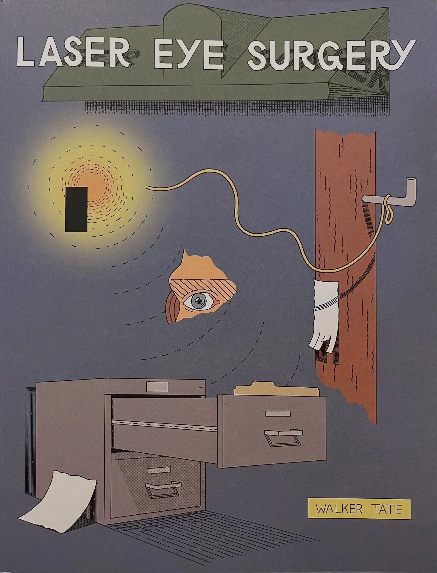 Laser Eye Surgery by Walker Tate is the paranoid vision the world deserves today. The Citizen Kane of clean-line urban alienation comics. Come celebrate this vision with the artist this Friday 9/5 at Desert Island. Mr. Tate has created a new risograp