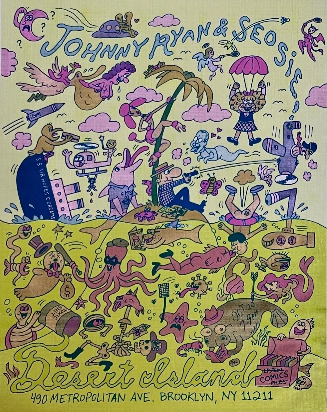 Attention edgelords! Johnny Ryan and Seo Kim are signing together at Desert Island this Friday Oct 10 at 7! We made a new collab screenprint and we&rsquo;ll have a million books by both artists, including the imported Johnny stuff from Mansion Press 