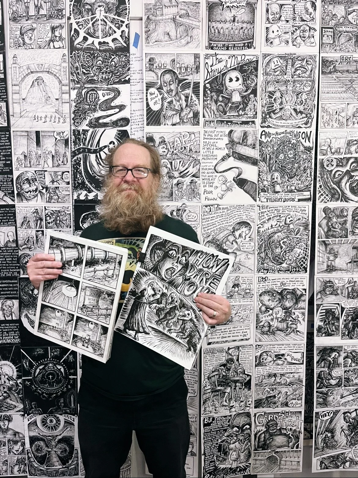 Blown away by Mark Stillwell&rsquo;s installation last night of approximately 10% of his 2791-page graphic novel the Dark Backwards, an epic tale of the search for immortality written by a dying man. I&rsquo;ve known Mark a long time but never saw th
