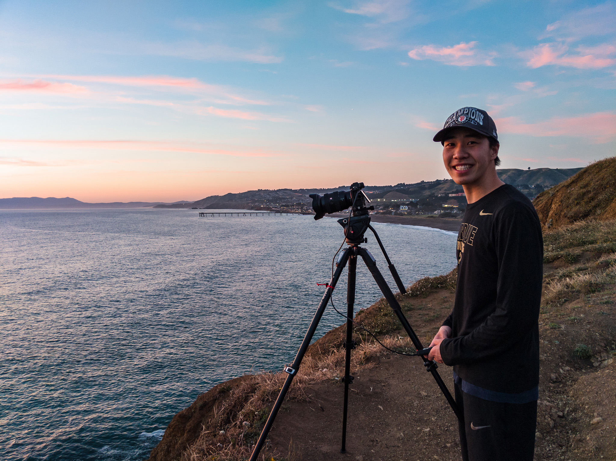 Nathaniel Young poses with his camera setup