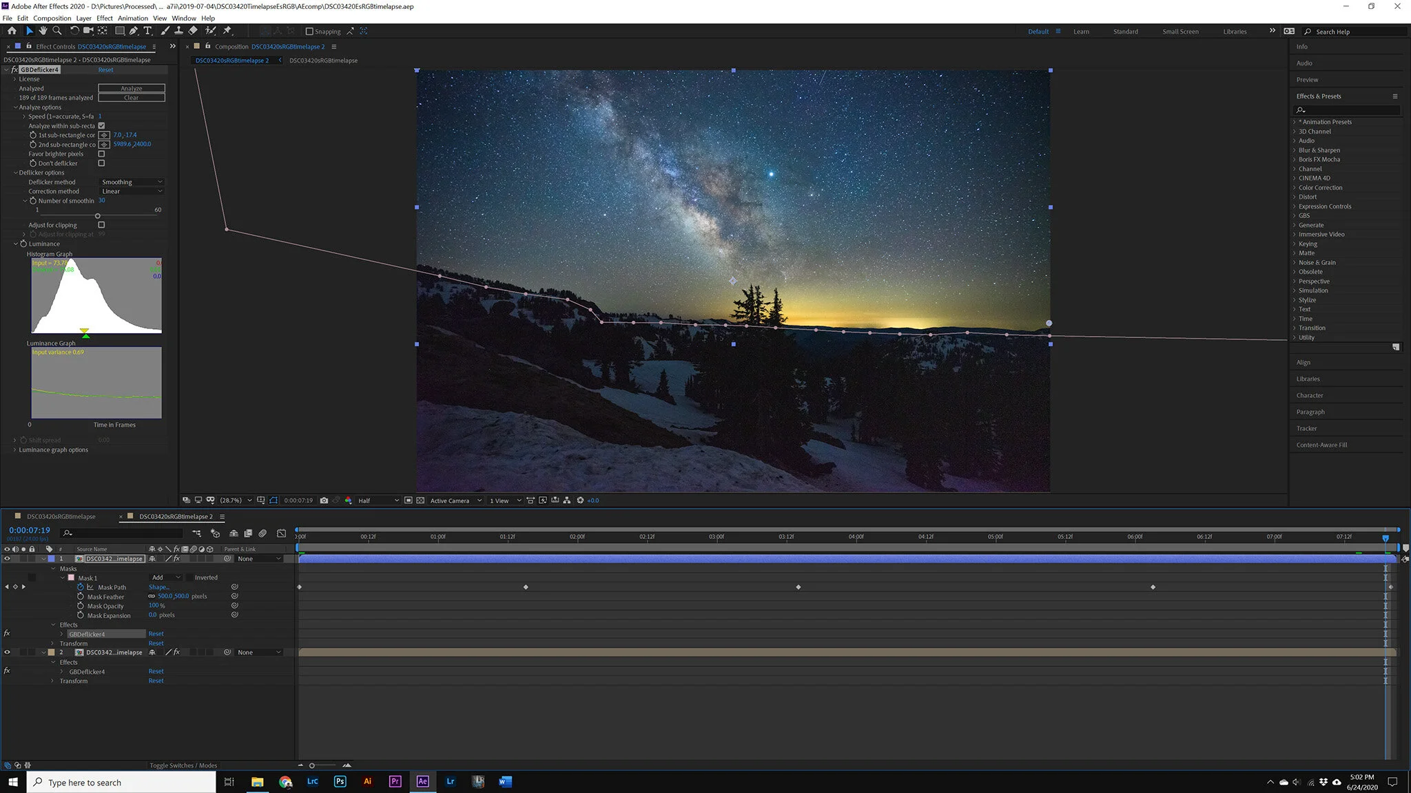 GBDeflicker with Masking Example in Adobe After Effects. Make sure to feather your mask too