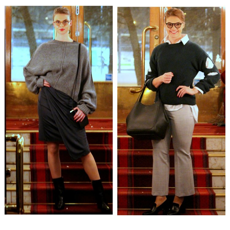 House of Dagmar knits &amp; dress, Filippa K bags &amp; trousers, Sleek Atelier shirt, ATP Atelier shoes