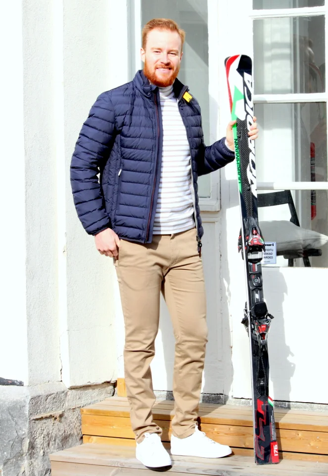Parajumpers jacket, Oscar Jacobson sweater, Tiger of Sweden chinos & sneakers