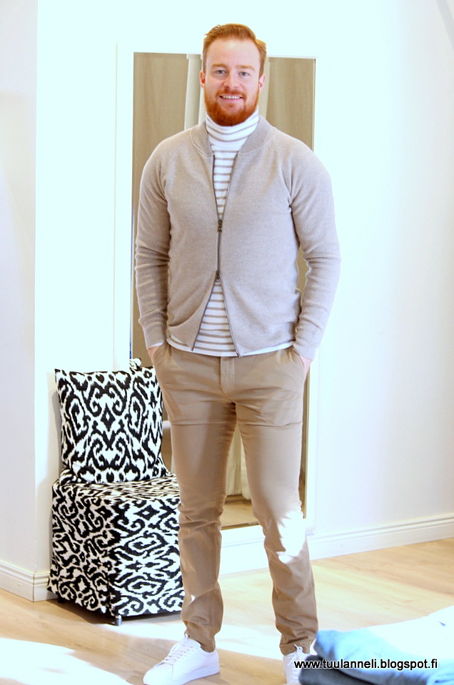 Oscar Jacobson cardigan &amp; sweater, Tiger of Sweden chinos &amp; sneakers