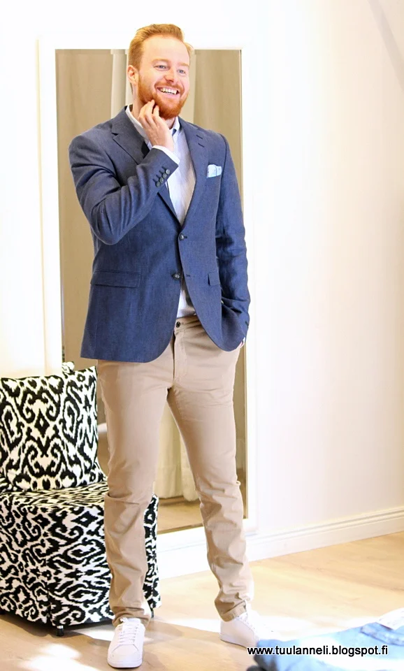 Tiger of Sweden blazer, handkerchief, shirt, chinos & sneakers