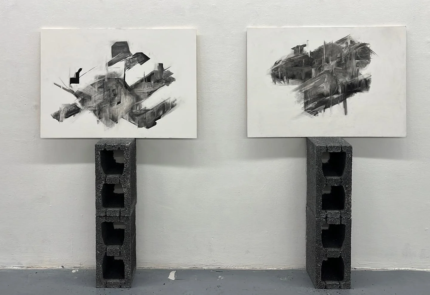 Couple new experiments with weird industrial shapes on more gesso board #clareartist #galwayart #galwayartist #irelandart #irishartist #industrialart #burren #burrenartist #charcoaldrawing #drawing #mixedmedia
