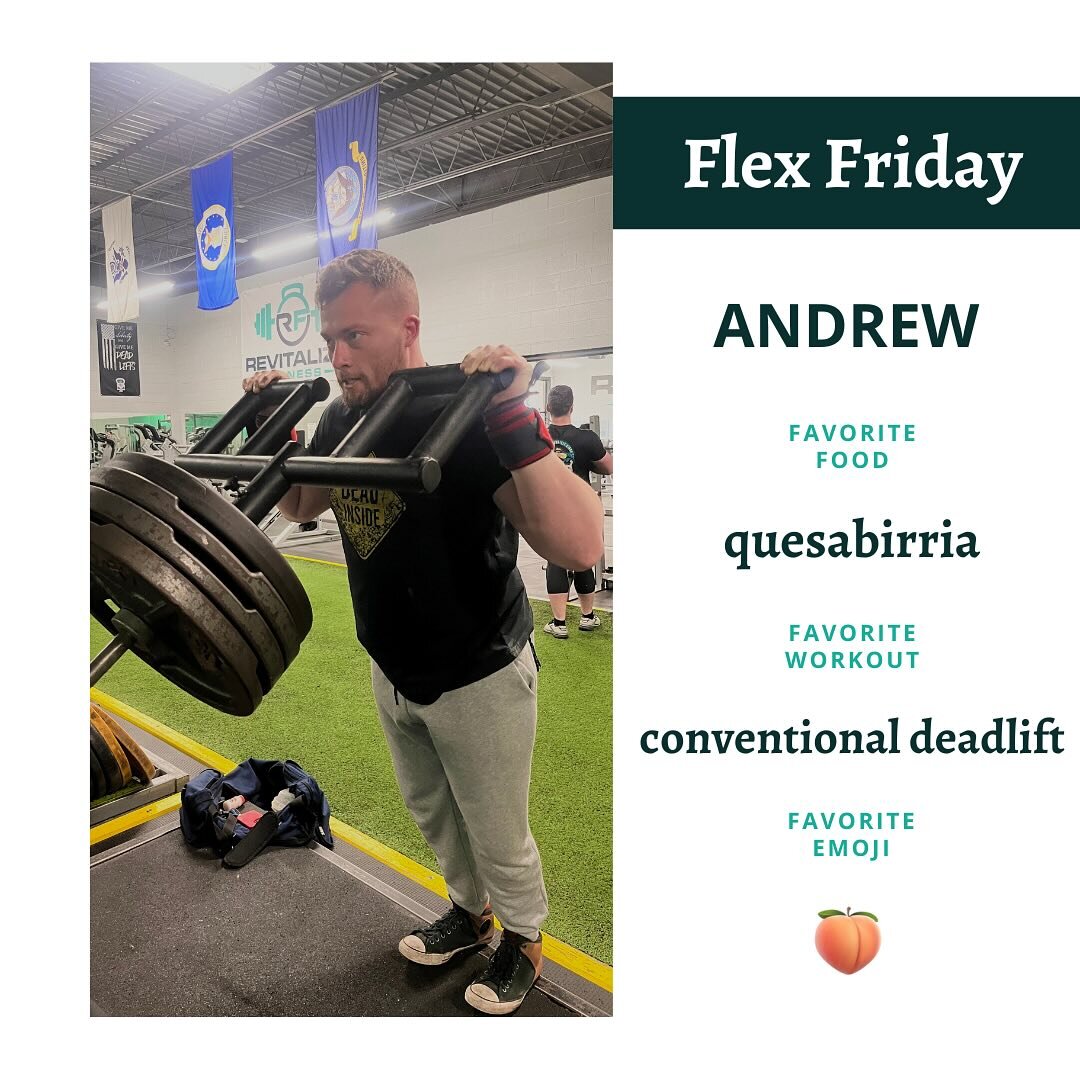 Today&rsquo;s Flex Friday is Andrew from our Maumee location! 💪

His favorite food is Quesabirria and his favorite exercise is the Conventional Deadlift 🏋️

Keep up the awesome work, @andrew_fickert!

#flexfriday #revitalizefitness #419gyms #ohiogy