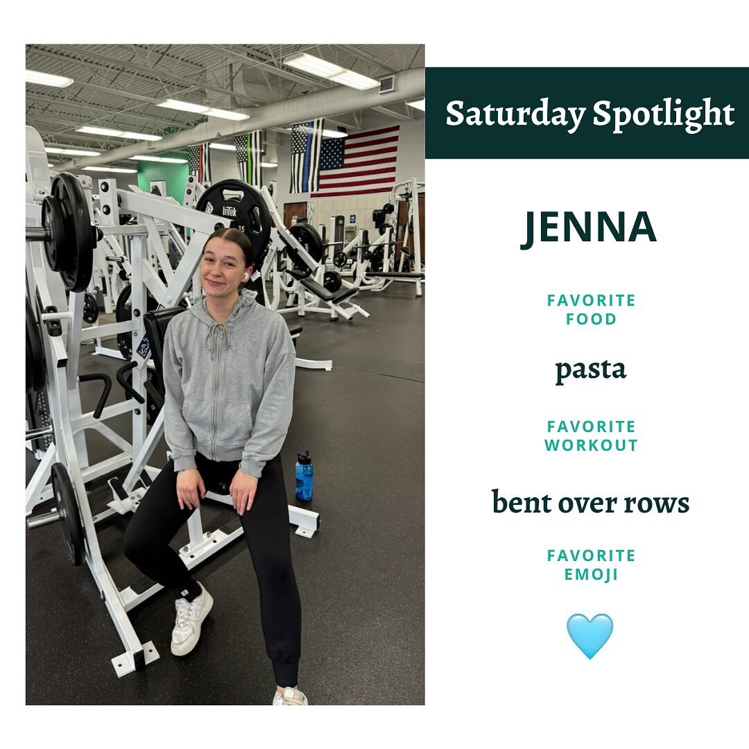 Our Saturday Spotlight for today is @jennanikole 💪

Her favorite exercise is bent over rows and her favorite food is pasta 🏋🏻&zwj;♀️🍝

Keep up the great work, Jenna! 👏

#memberspotlight #419gyms #ohiogyms #saturdayspotlight #fitness #ohiofitness