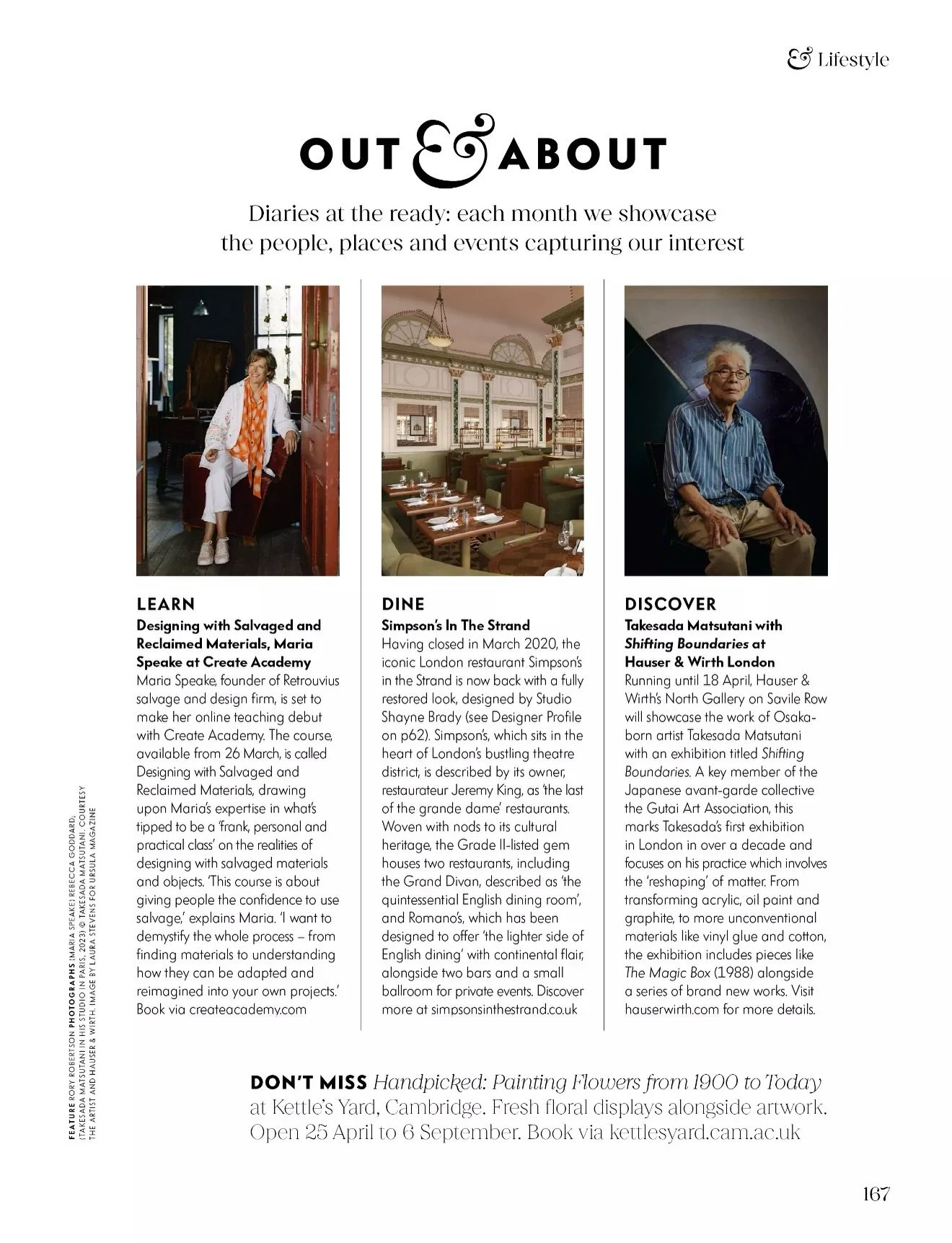 Out &amp; About for @homesandgardensofficial 

Maria Speake of @retrouvius talks designing with salvaged materials for @createacademyofficial, Jeremy King unveils the revived @simpsons1828 In The Strand (with interiors by @studioshaynebrady) and Take