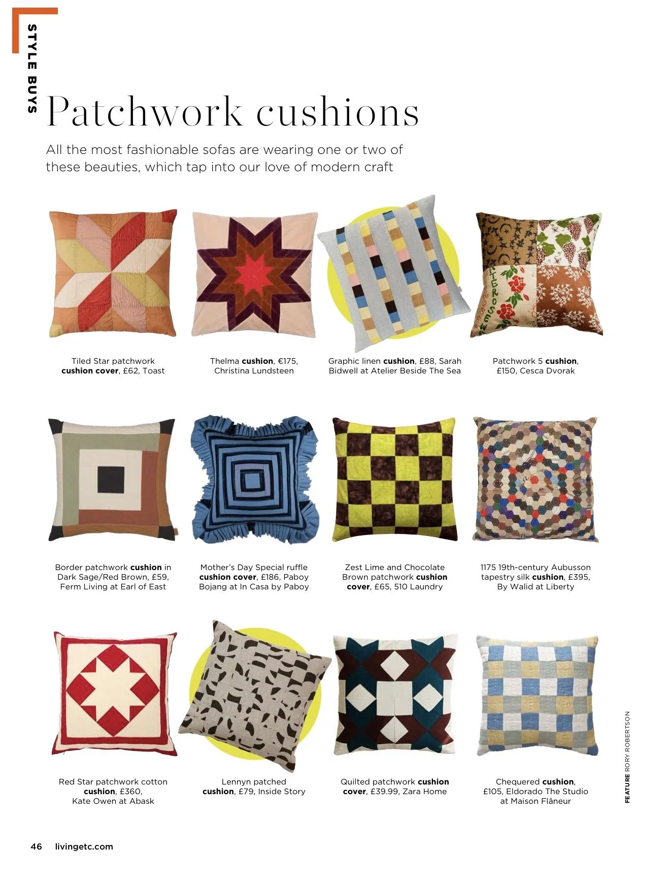 Living Etc November 2025, Patchwork Cushions 