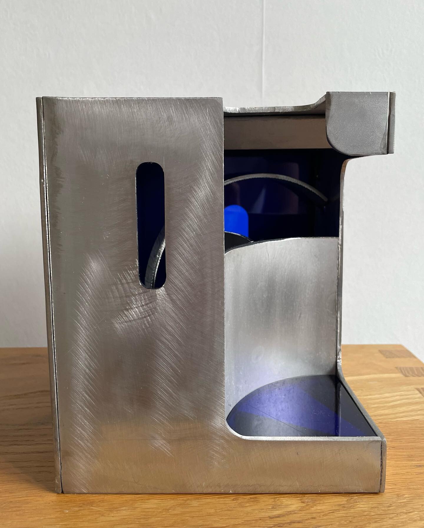 New work, &lsquo;Unsquare Dance&rsquo; stainless steel, blue acrylic. #sculpture #contemporarysculpture #blue #interior #space