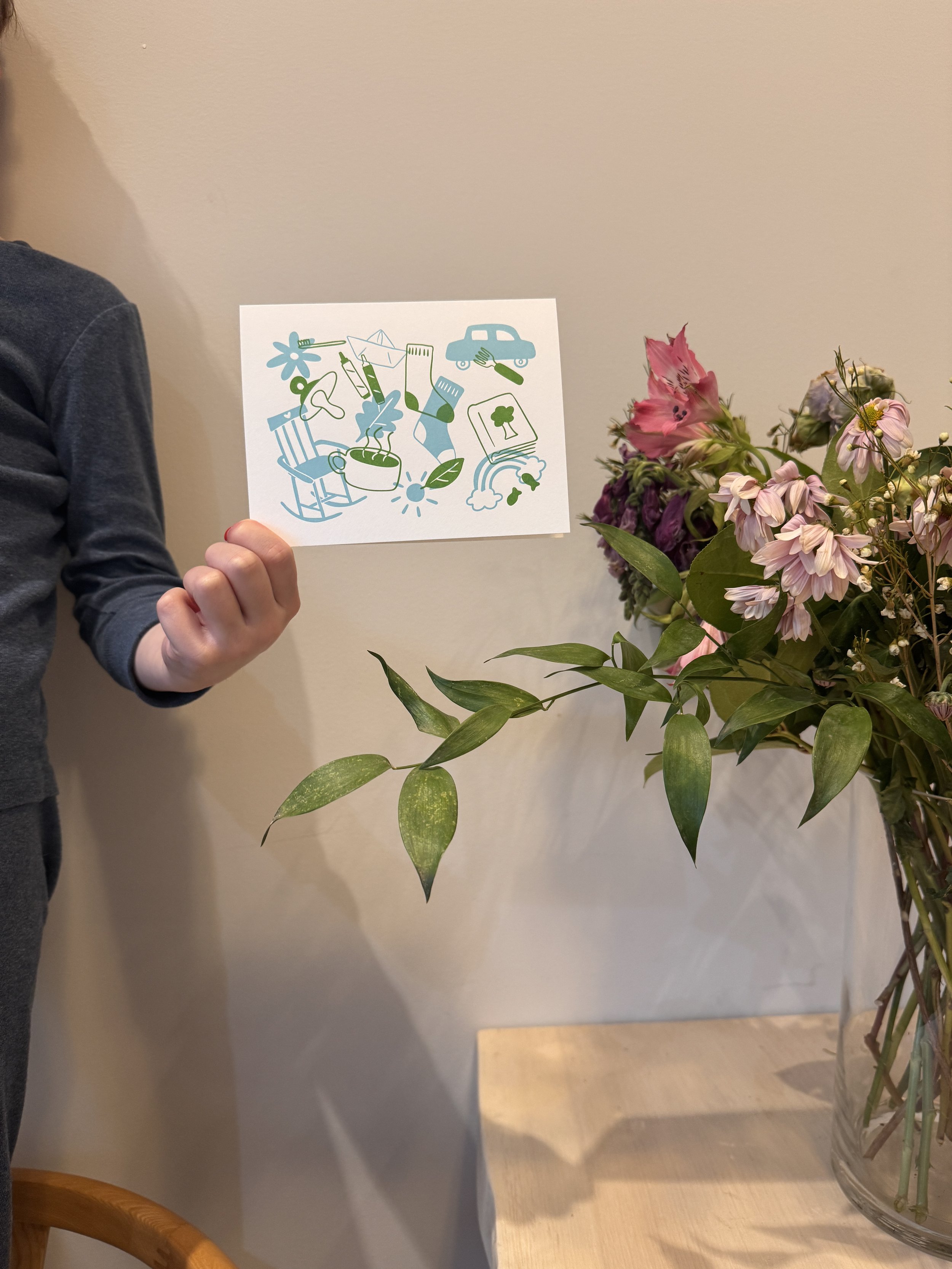 One Thousand Mornings ~ Blank Card Blue and Green