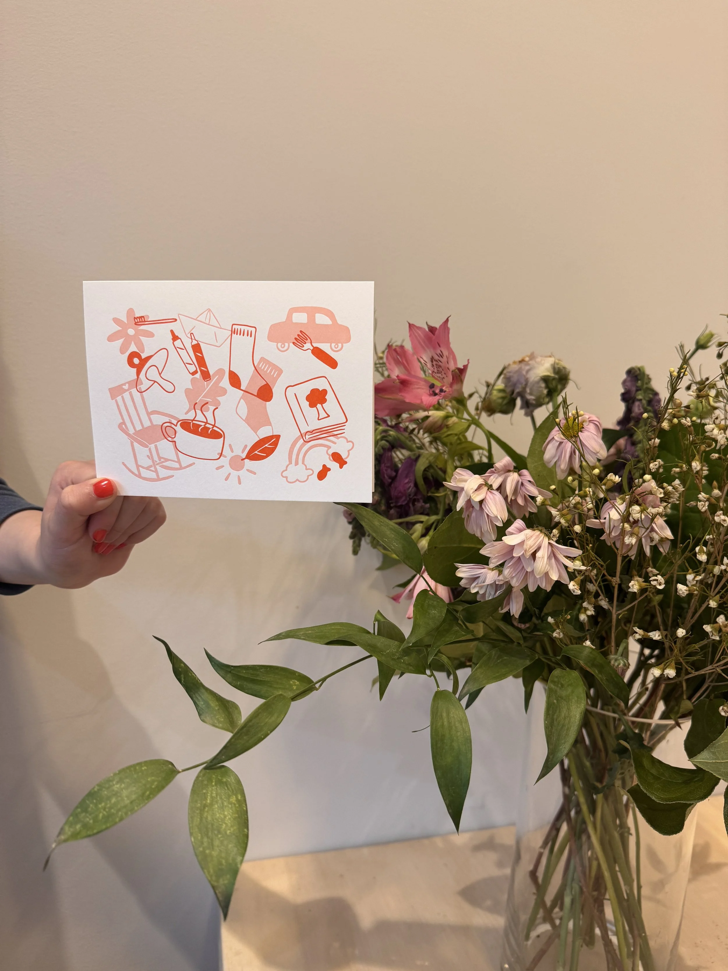 One Thousand Mornings ~ Blank Card Red and Pink