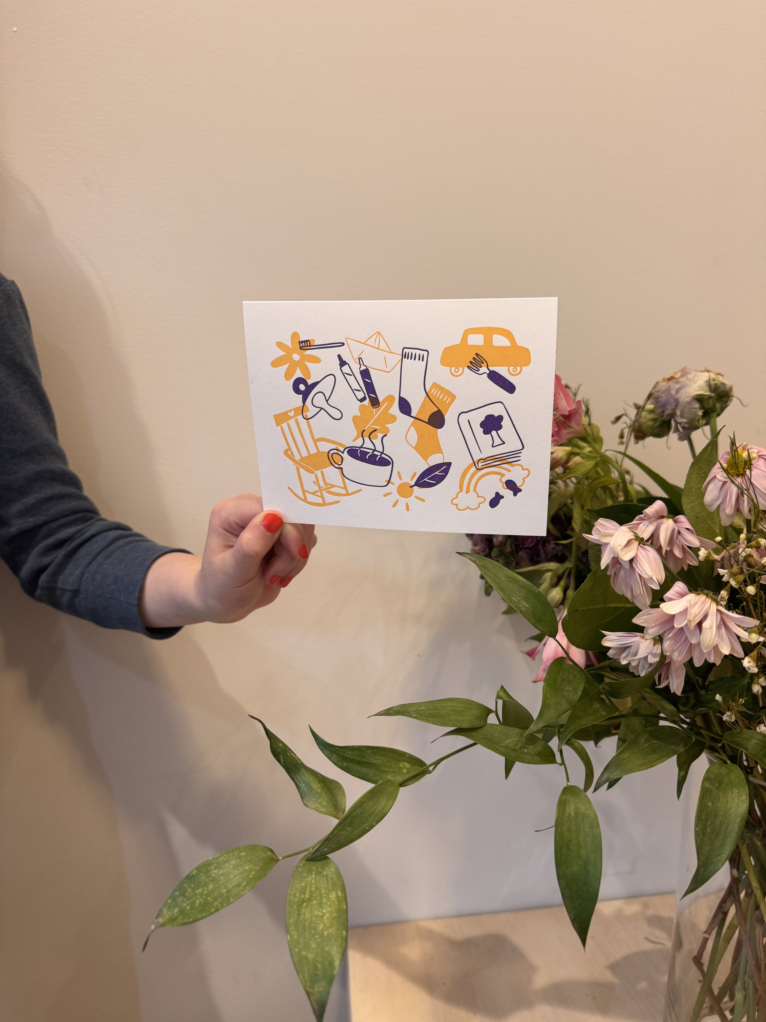 One Thousand Mornings ~Blank Card Purple and Mustard